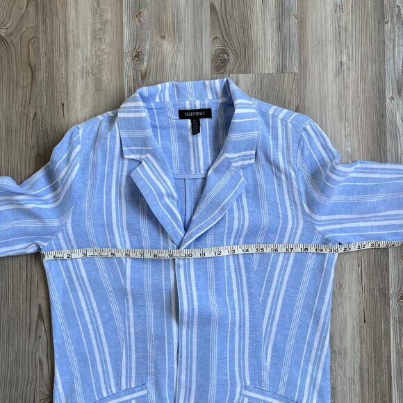 Ellen Tracy Blue & White Striped Linen Blend Blazer, Size Small - Picture 11 of 11